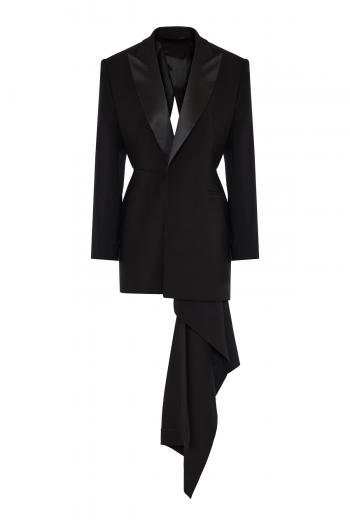 Asymmetric wool-gabardine tailored mini blazer dress 