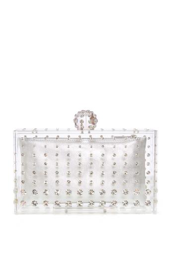 Tequila crystal-embellished PVC clutch