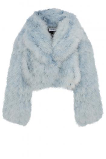 Feather-embellished cropped Circe jacket in ice blue