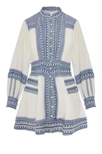 Pasha embroidered cotton and linen mini dress 