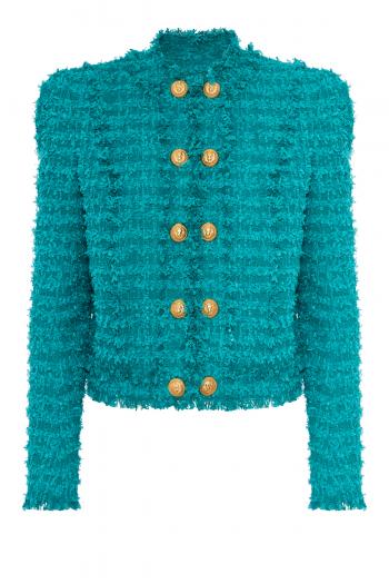 Embellished frayed tweed jacket 