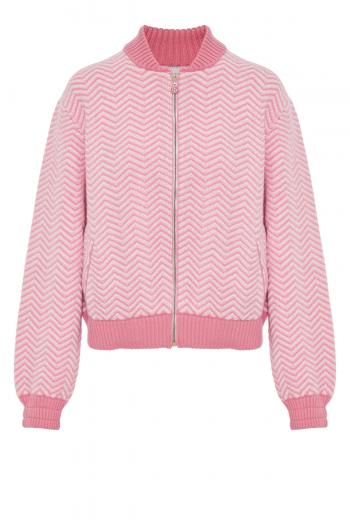 Bomber jacket with a chevron motif in cashmere and cotton