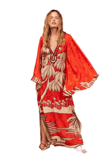 Africa Oriental printed satin maxi dress