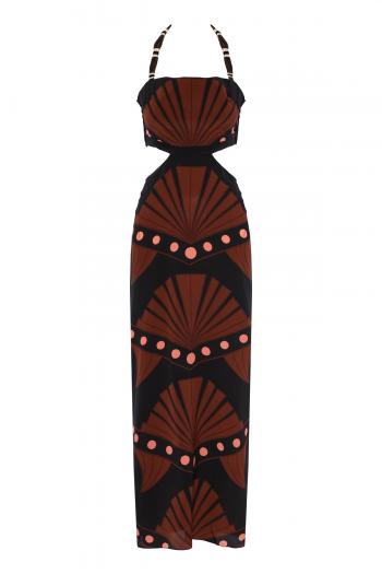 Lideres Espirituales cutout printed silk maxi dress