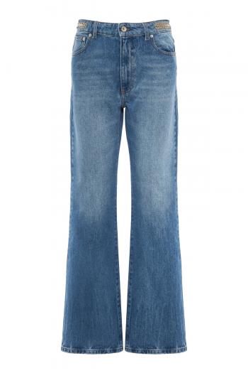 Chain-embellished cotton jeans 