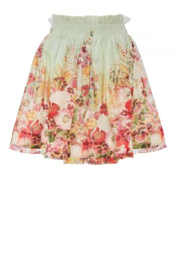 Wonderland frayed printed silk and linen mini skirt 