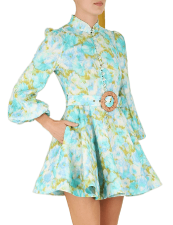 High Tide buttoned-printed linen mini dress