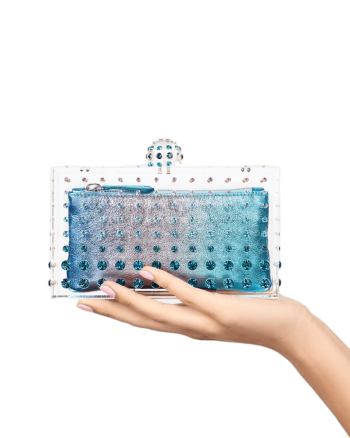 Tequila crystal-embellished PVC clutch