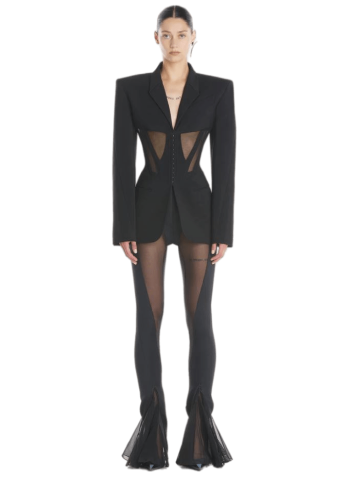 Corseted mesh and wool-blend blazer 