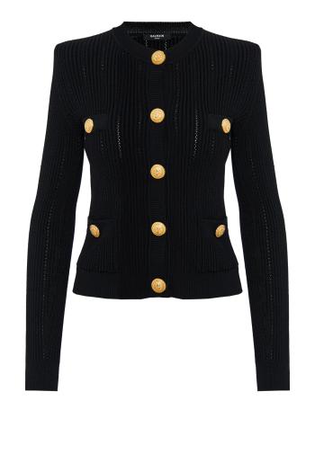 Cropped eco-designed knit jacket with gold-tone buttons