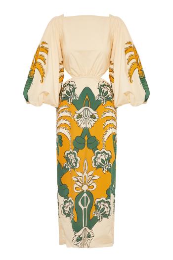 The Lotus Jewel printed organic-cotton midi dress 