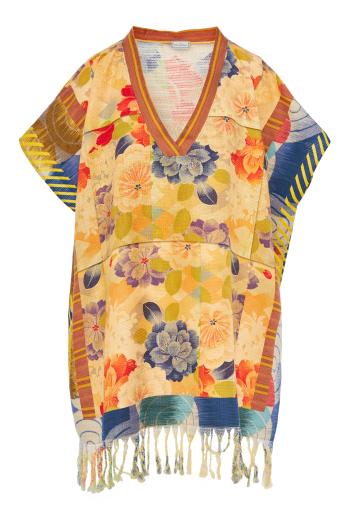 Pironibia tasseled printed cotton and linen kimono 