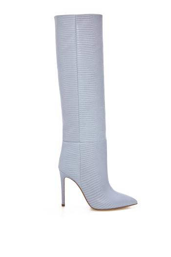 Light blue lizard-effect-leather 105mm knee boots
