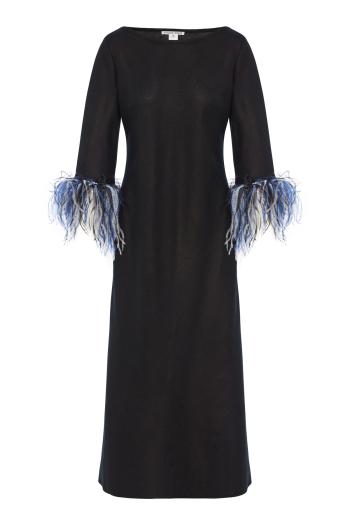 Clac feather-embellished silk midi dress 