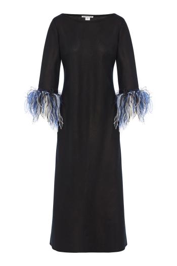 Clac feather-embellished silk midi dress 