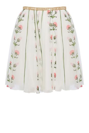 Embellished printed silk mini skirt 
