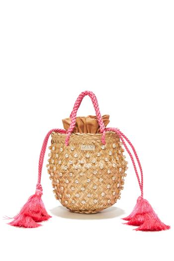 Carol Mono small embellished seagrass top handle bag