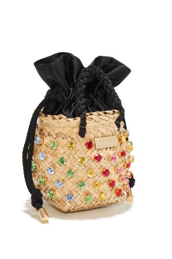 Nina Rainbow tiny embellished seagrass top handle bag 