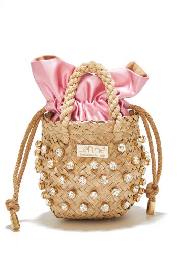 Nina Tiny embellished seagrass top handle bag 