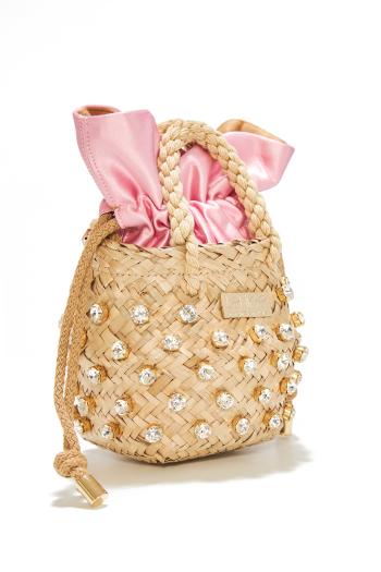Nina Tiny embellished seagrass top handle bag 