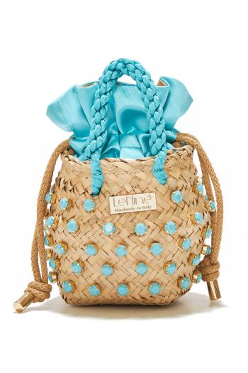 Nina Tiny Mono embellished seagrass top handle bag 