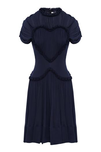Sheer Jersey Gathered Heart Shaped Dress In Midnight