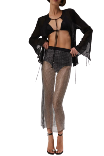 Aletta diamante-embellished mesh midi skirt 