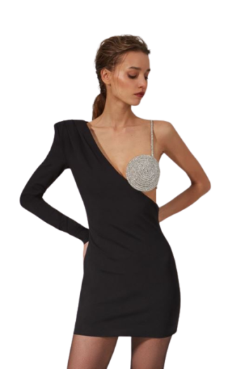 Spiral embellished crepe one-shoulder mini dress 