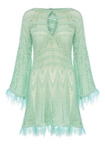 Iris feather-embellished knitted mini dress