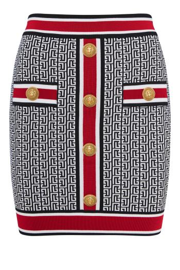 Monogram knitted buttoned mini skirt 