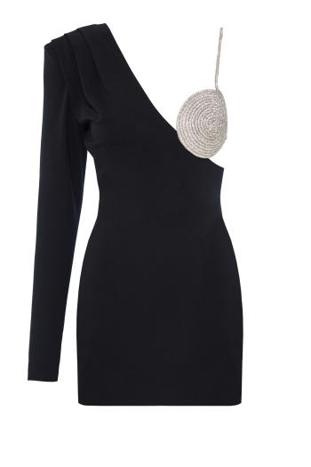 Spiral embellished crepe one-shoulder mini dress 