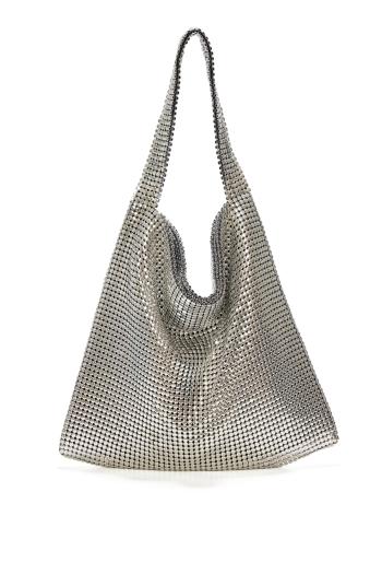 Silver Pixel chainmail xl tote in mesh
