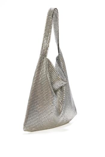 Silver Pixel chainmail xl tote in mesh