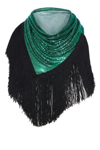 Satin-fringed chainmail shawl
