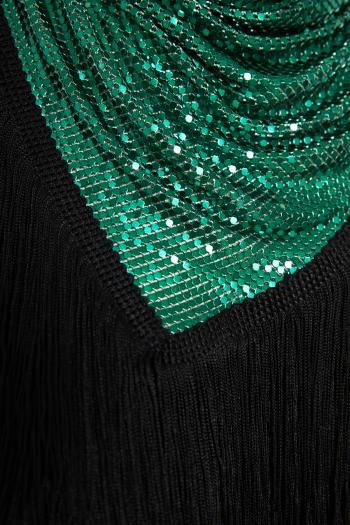 Satin-fringed chainmail shawl