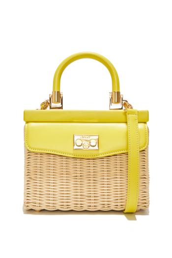 Paris Willow small leather and wicker top handle bag