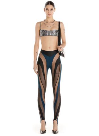 Sheer spiral stretch-knit and mesh leggings