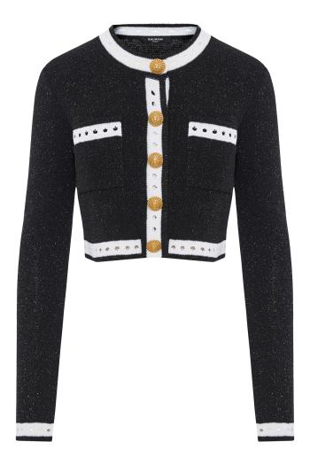 Lace-trimmed wool-knitted jacket 