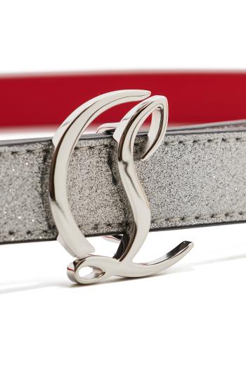 Embellished glittered-leather belt 