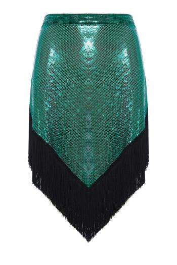 Fringed chainmail asymmetric skirt 