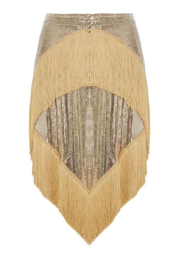 Fringed chainmail asymmetric skirt 