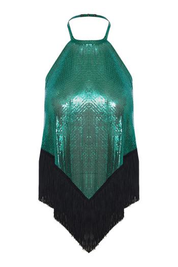 Fringed chainmail halterneck top