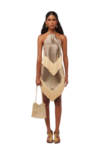 Fringed chainmail asymmetric skirt 
