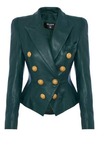 8-button cinched-waist leather jacket