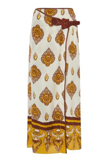 Ondia Tribal Tropical silk-jacquard midi skirt 