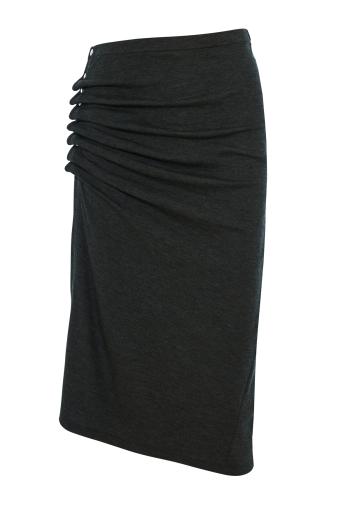 Embellished ruched wool-blend midi skirt 