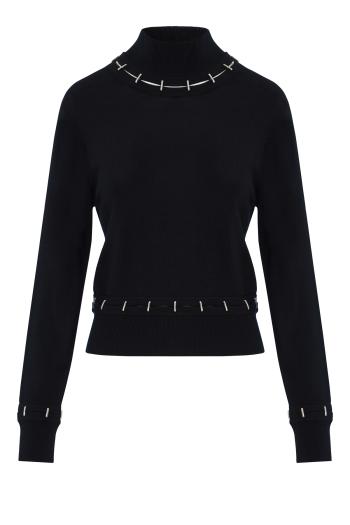 Embellished wool and silk turtleneck sweater