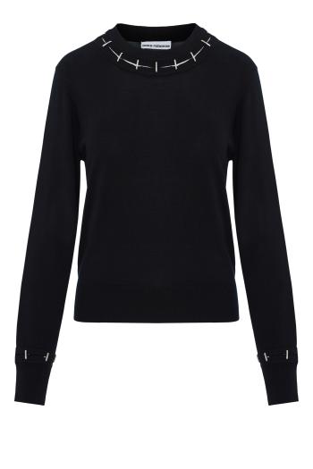 Black sweater with metallic details wool and silk turtleneck