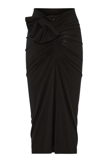 Bow-embellished ruched jersey midi skirt 