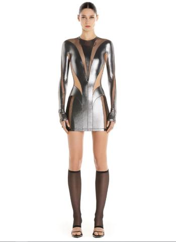 Illusion metallic mesh and jersey mini dress